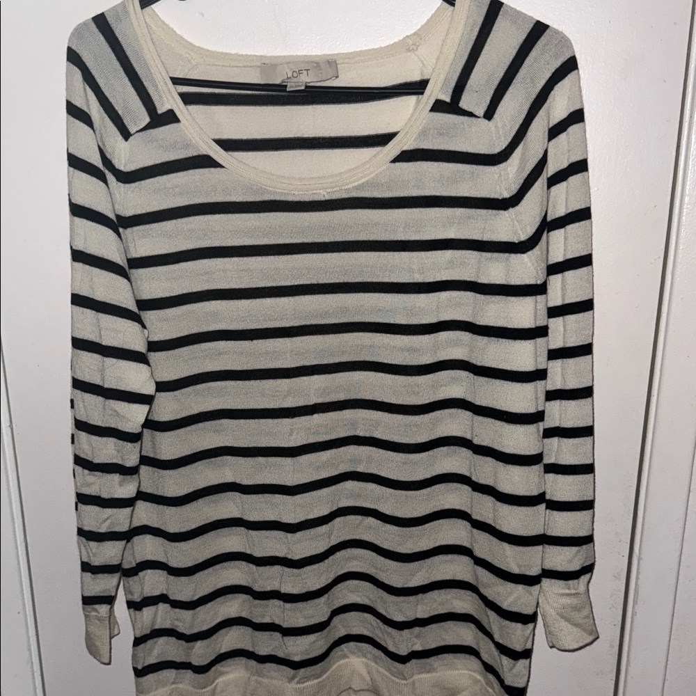 LOFT Black and Cream Striped Sweater